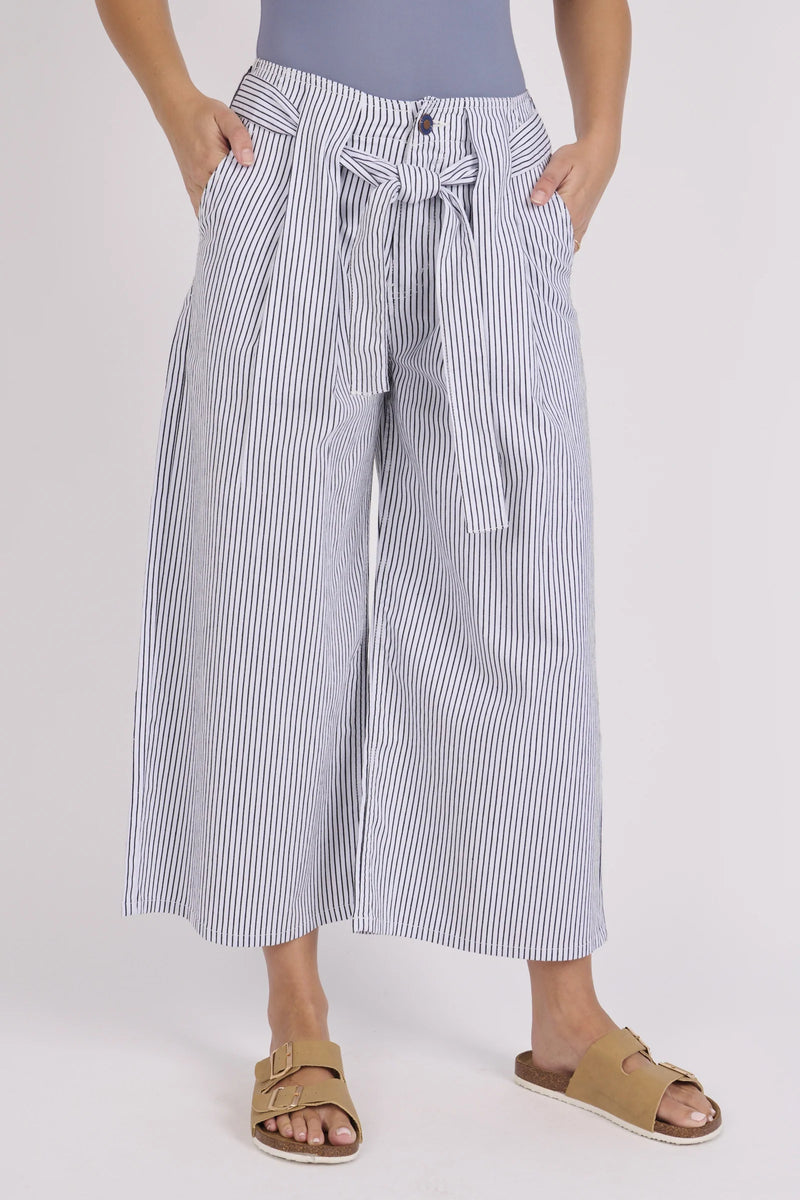 Women's blue and white stripe wide leg culotte pants by One Ten Willow