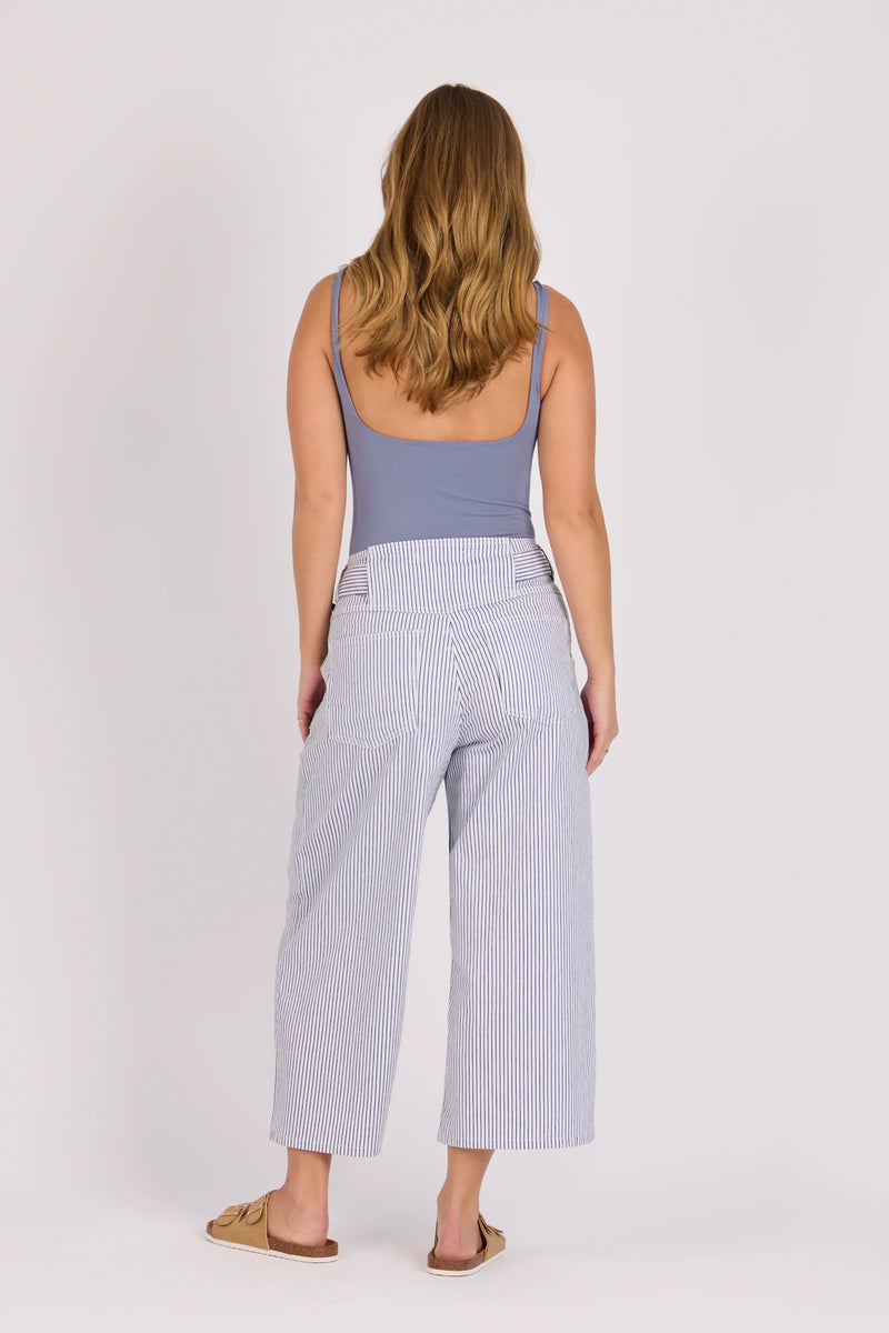 One Ten Willow striped wide leg pants in blue and white