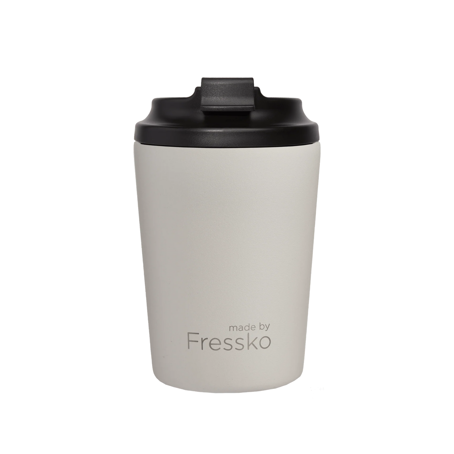 Fressko Ceramic Bino reusable coffee cup in Frost with ceramic-lined interior and click-back lid.