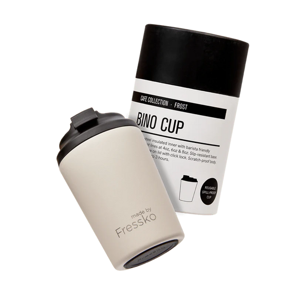 Frost 223ml insulated reusable coffee cup featuring a shatterproof ceramic lining.