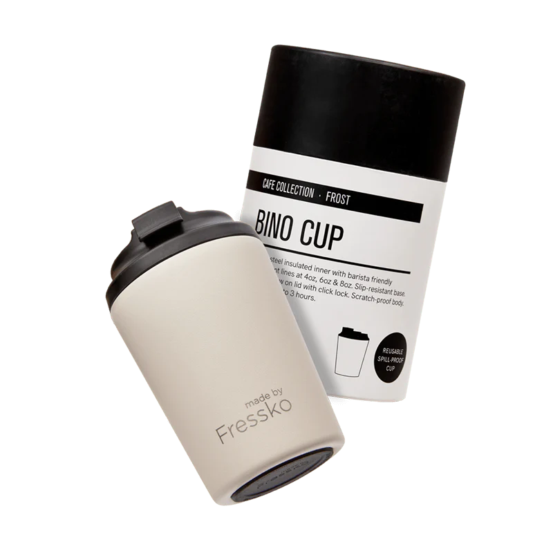 Frost 223ml insulated reusable coffee cup featuring a shatterproof ceramic lining.