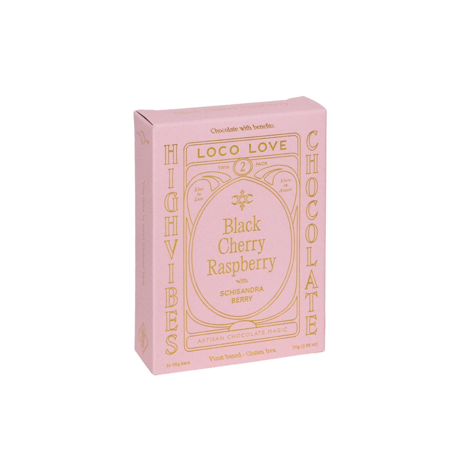 Loco Love Black Cherry Raspberry Twin Pack with two dark chocolates featuring cherry and raspberry.