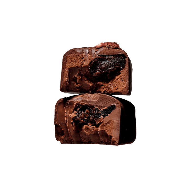 Loco Love Black Cherry Raspberry chocolates made with organic cacao and schisandra berry.