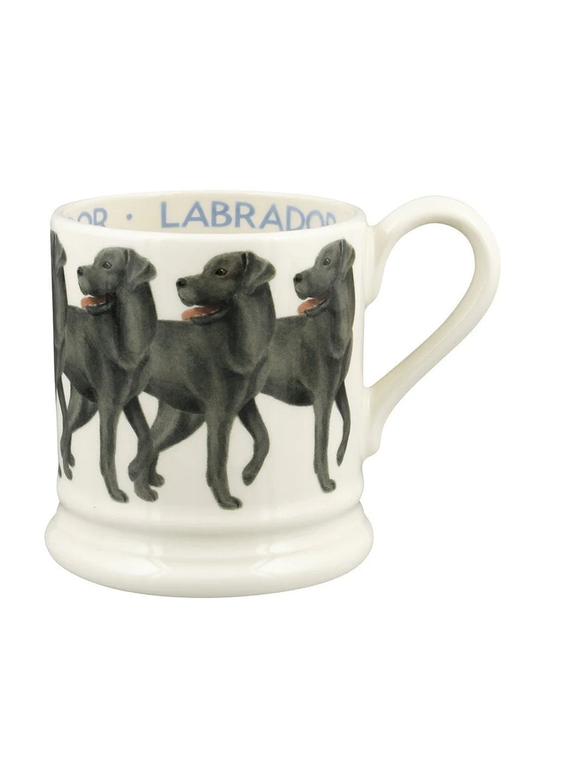 Emma Bridgewater Black Labrador half pint mug handcrafted from English earthenware with dog illustration.