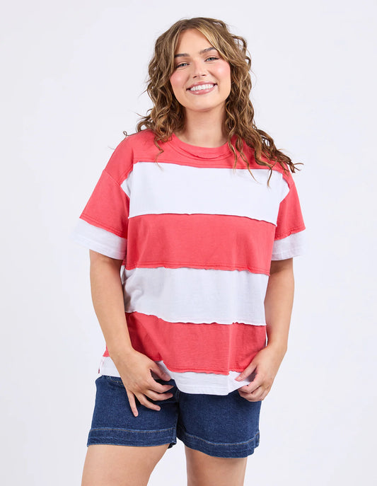 Bold Stripe Tee Cayenne & White – Front view on model