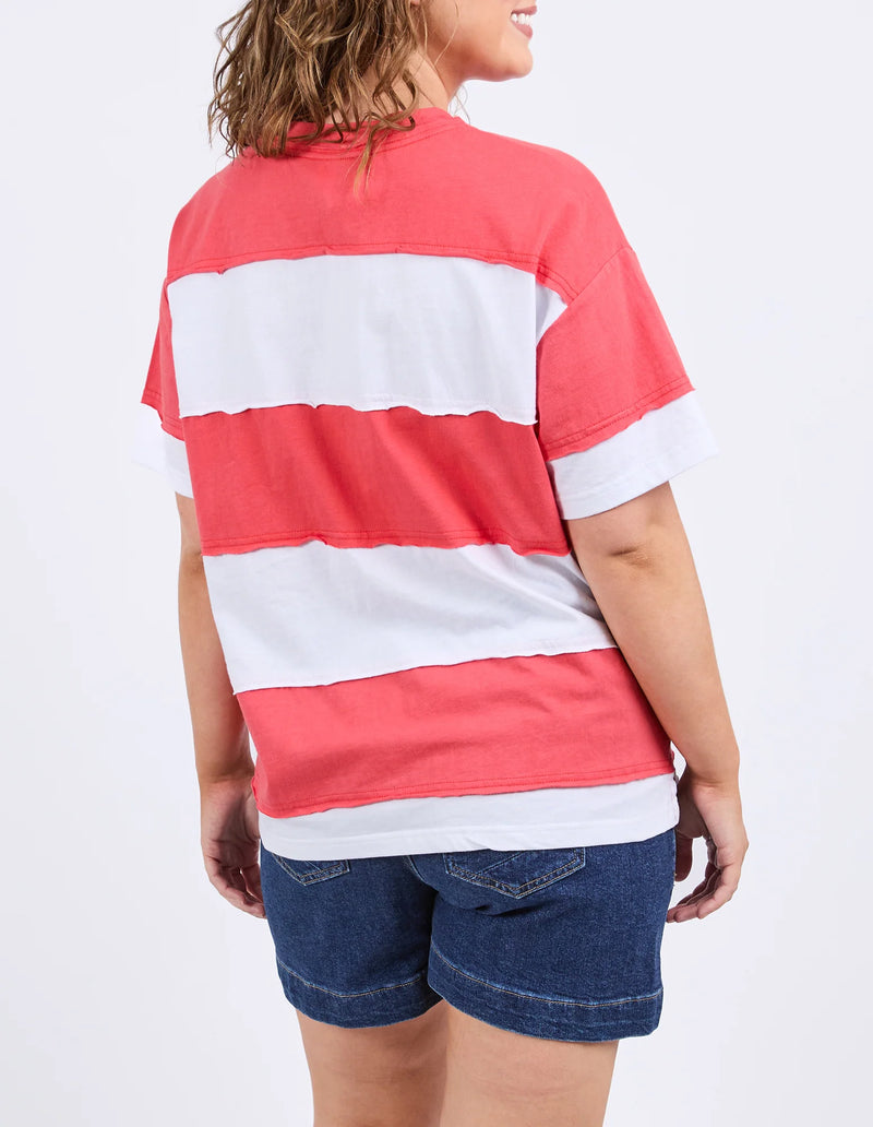 Bold Stripe Tee Cayenne & White – back view and stripe detail