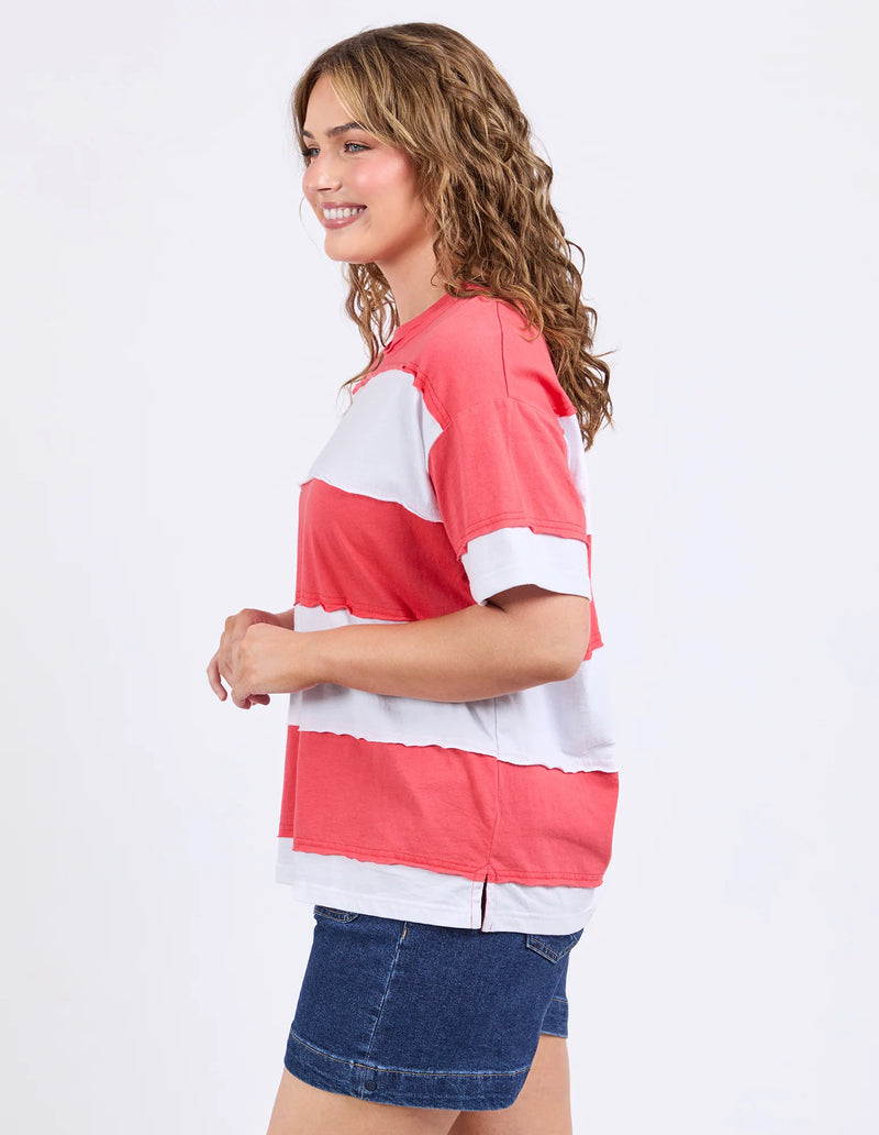Bold Stripe Tee Cayenne & White – Side split and stripe detail