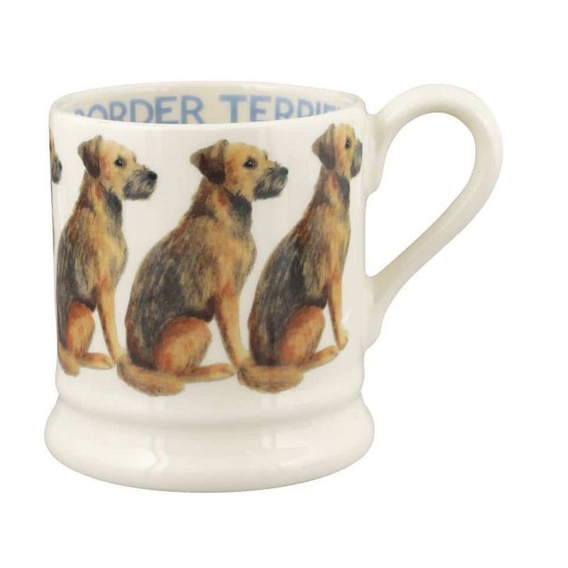 Emma Bridgewater Border Terrier half pint mug featuring hand-decorated Spongeware dog design.