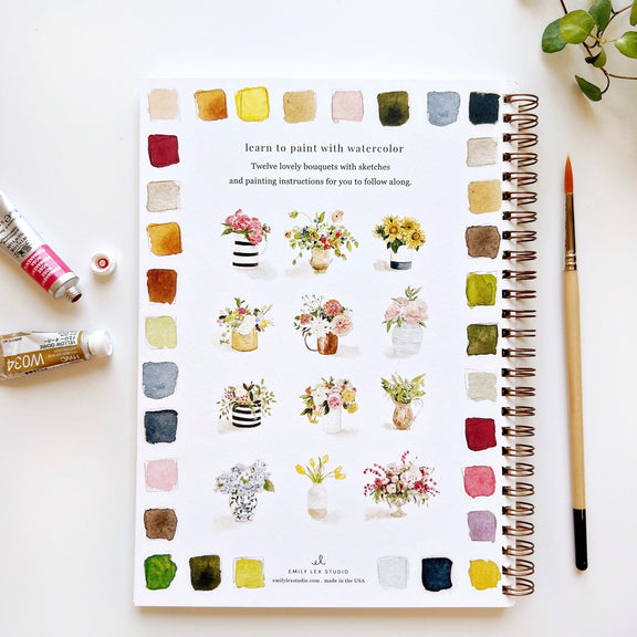 Bouquets Watercolour Workbook with twelve floral painting illustrations