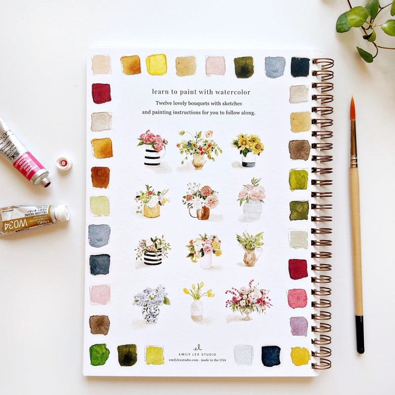 Bouquets Watercolour Workbook with twelve floral painting illustrations
