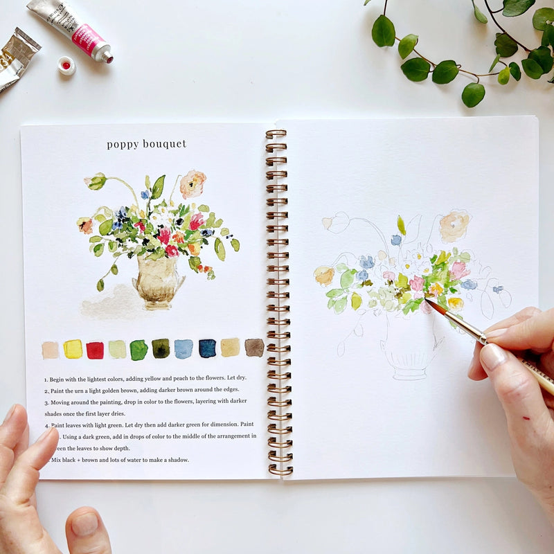 Spiral bound watercolour workbook with floral bouquet artwork