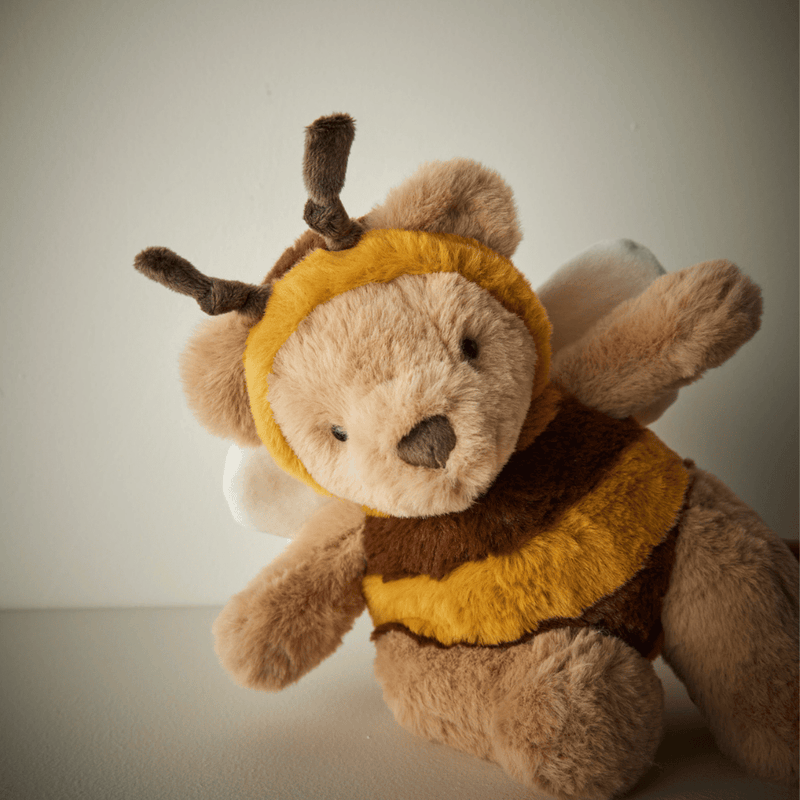 teddy bear dressed as bee plush toy yellow brown