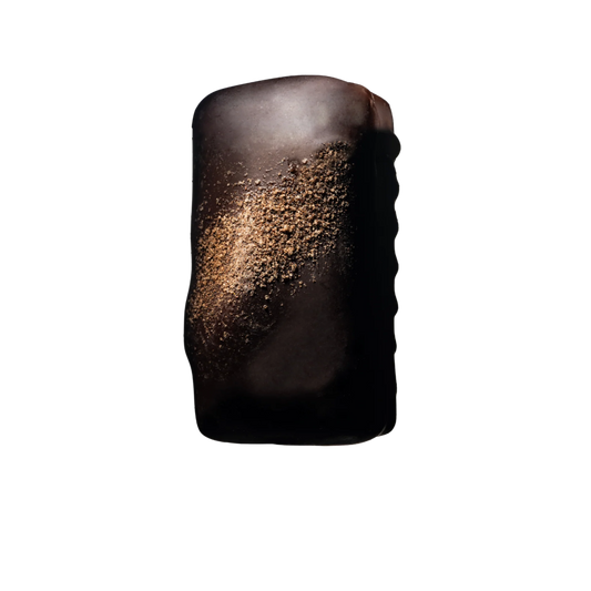 Vegan dark chocolate with butterscotch-style caramel and roasted pecans by Loco Love.
