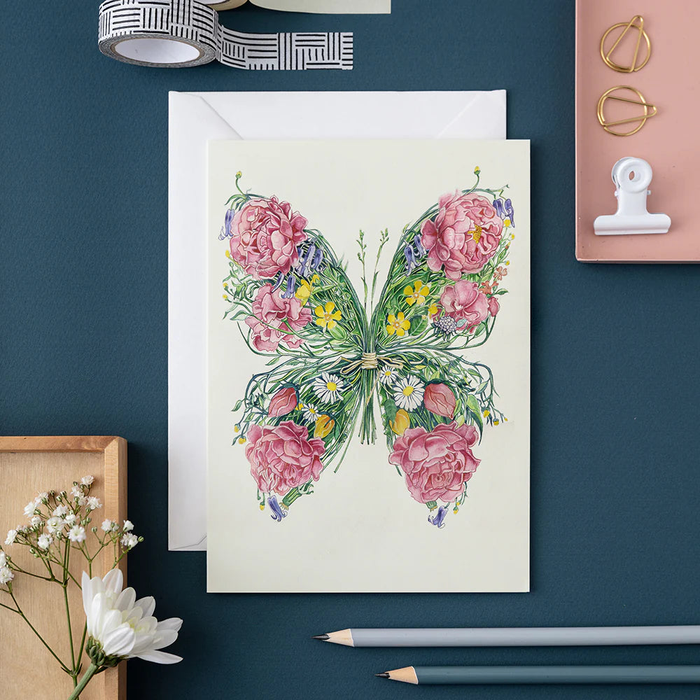 Watercolour butterfly card, blank inside with envelope