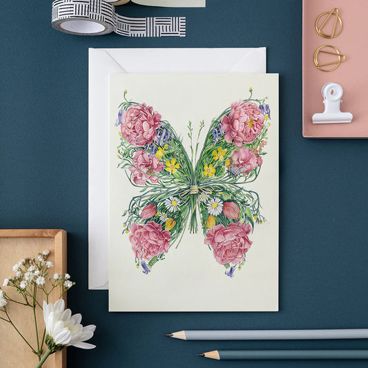 Watercolour butterfly card, blank inside with envelope