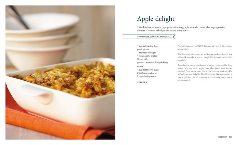 Apple delight dish with recipe text on a white background