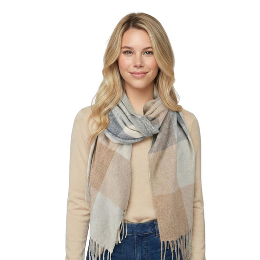 plaid scarf beige grey cream unisex