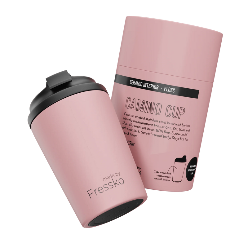 Floss 340ml insulated reusable coffee cup featuring a shatterproof ceramic lining.