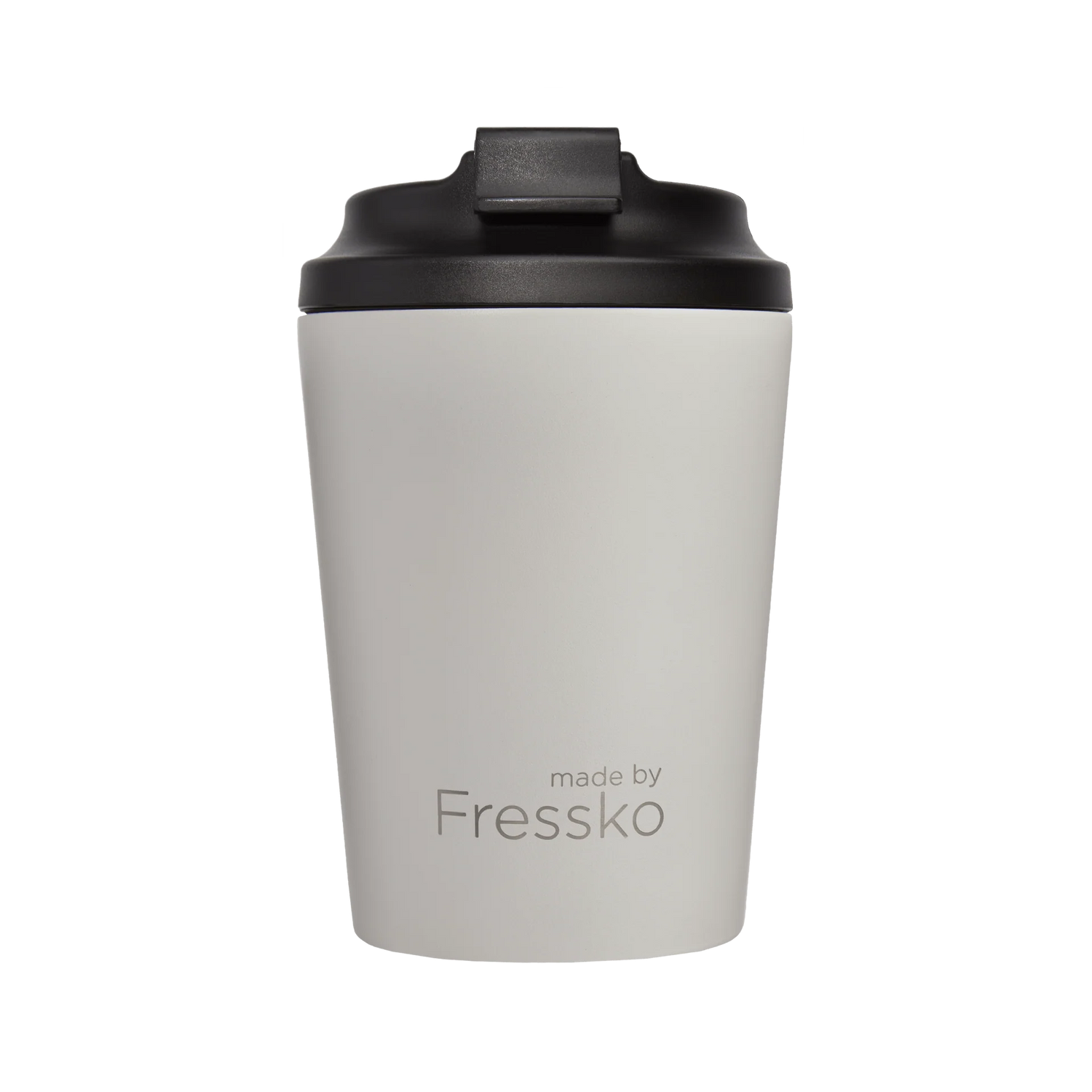 Fressko Ceramic Camino reusable coffee cup in Frost with ceramic-lined interior and click-back lid.