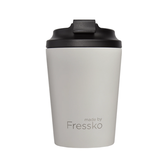 Fressko Ceramic Camino reusable coffee cup in Frost with ceramic-lined interior and click-back lid.
