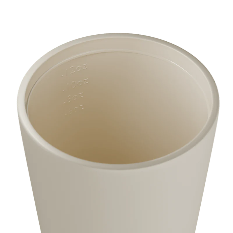 Fressko Ceramic Camino reusable coffee cup in Frost with ceramic-lined interior and click-back lid.