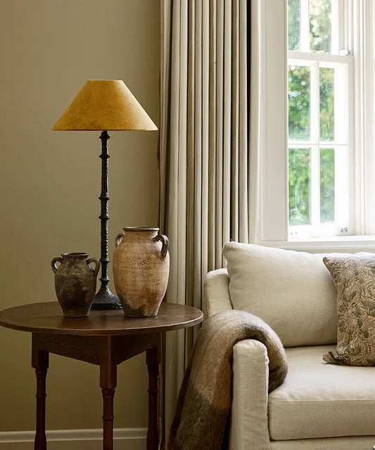 Neutral plaid wool blend throw measuring 125x150cm with a warm layered colour palette.