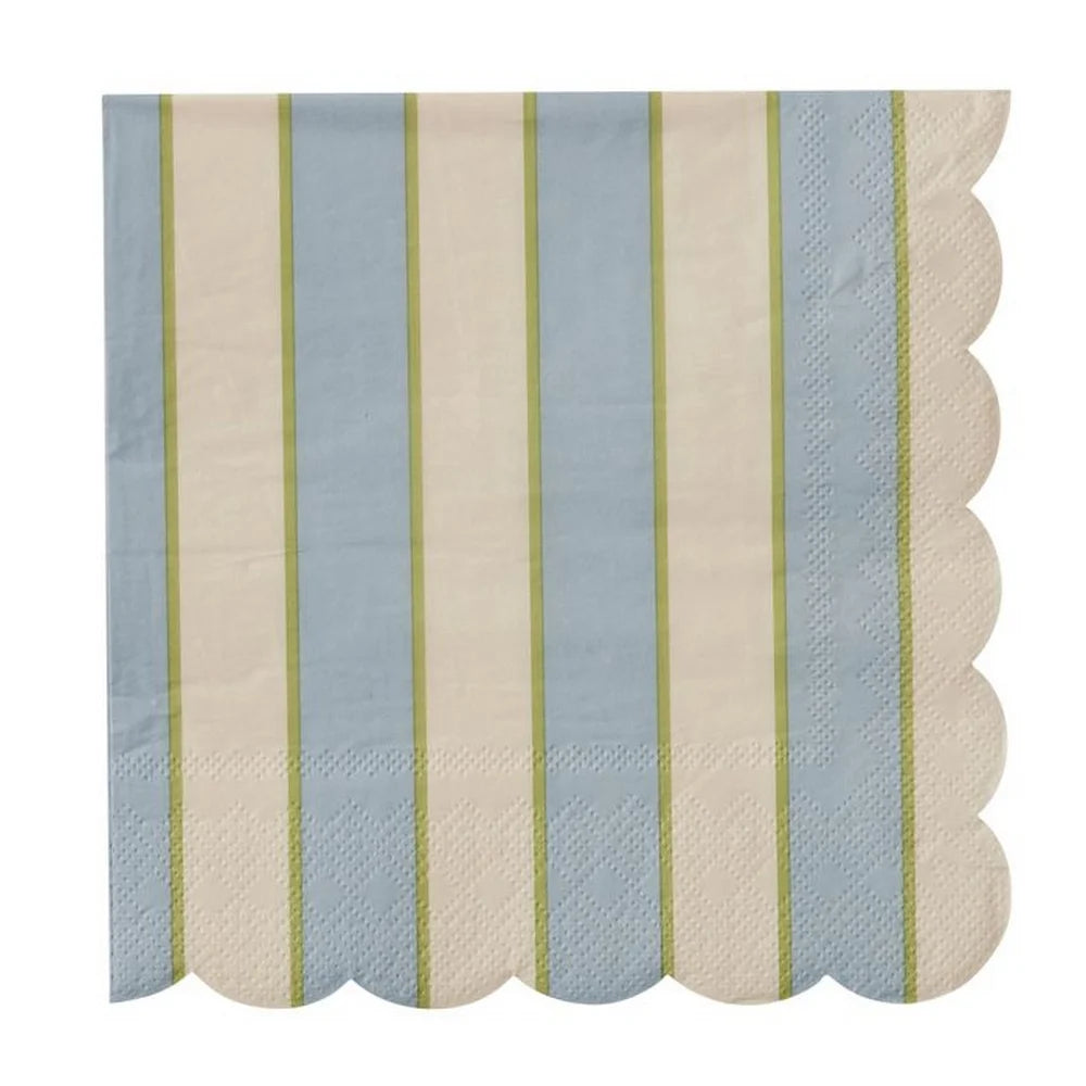 Carnival stripe paper napkins blue ivory green