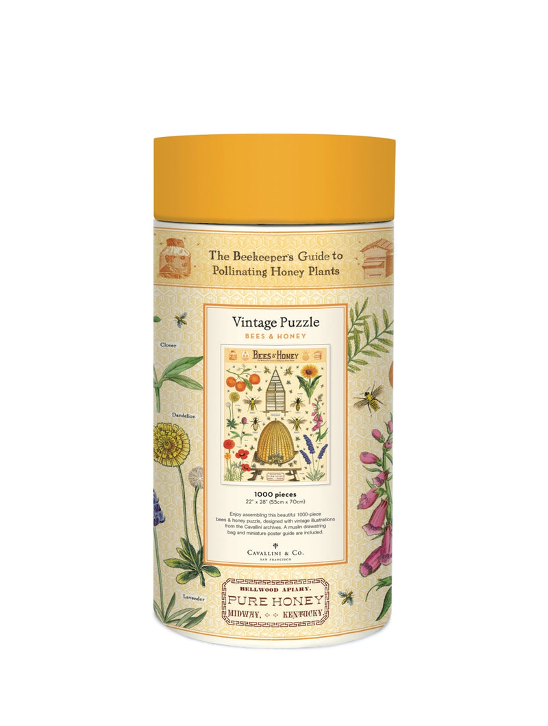 Vintage beekeeping puzzle by Cavallini packaged in storage tube