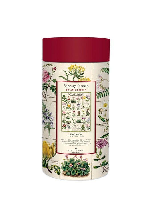 Vintage botanical jigsaw puzzle by Cavallini in storage tube