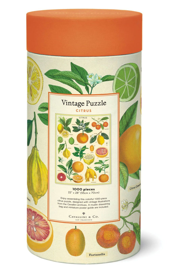 Citrus 1000 Piece Puzzle by Cavallini & Co. featuring vintage botanical citrus illustrations.