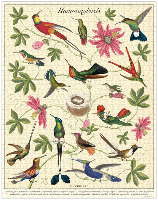 Cavallini & Co. vintage hummingbird jigsaw puzzle in a signature storage tube