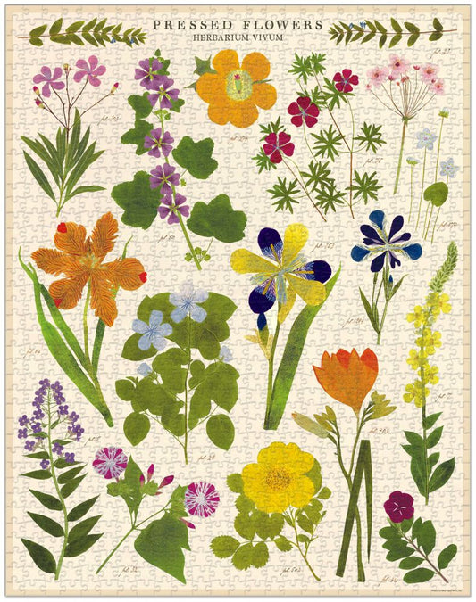 1000-piece botanical puzzle with vintage pressed flower artwork.