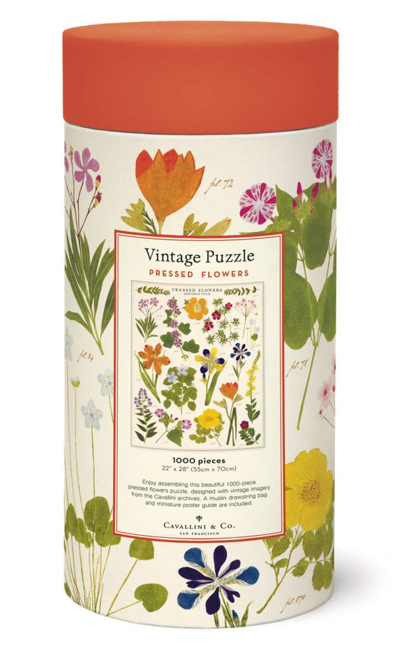 1000-piece botanical puzzle with vintage pressed flower artwork.