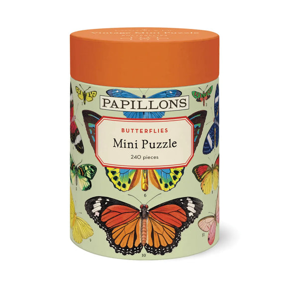 Butterflies 240 Piece Mini Puzzle by Cavallini & Co. featuring vintage butterfly illustrations.