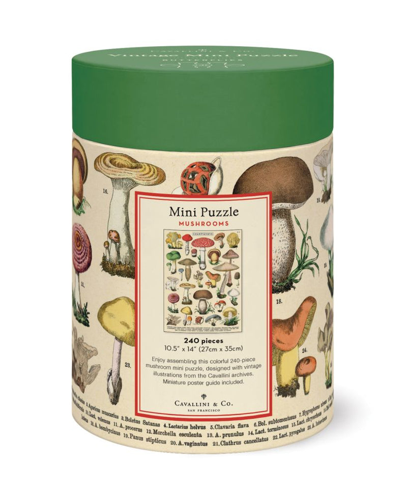 240-piece mushroom puzzle with vintage botanical artwork.