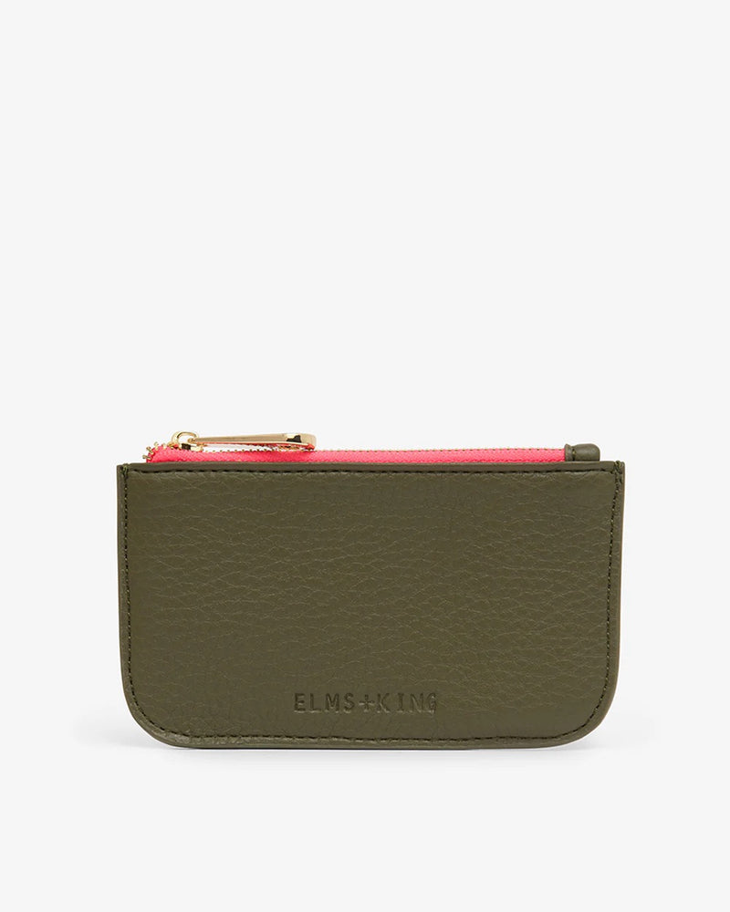 Elms+King Centro Wallet in Khaki with zip closure.