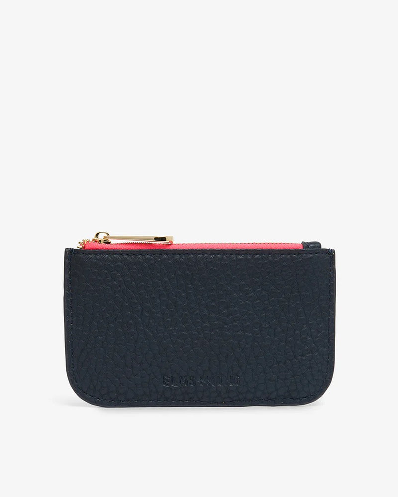 Elms+King Centro Wallet in Navy with zip closure.