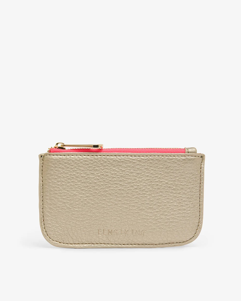 Compact Gold wallet with light gold-plated hardware and gingham lining.