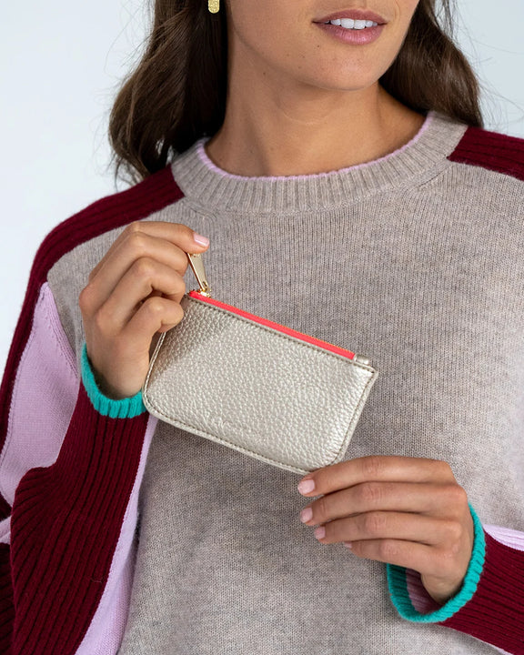 Elms+King Centro Wallet in metallic Gold with zip closure.
