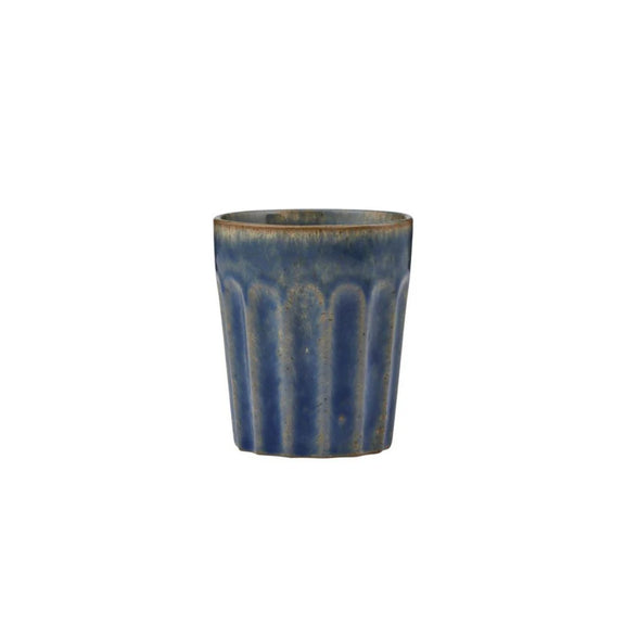 Denim ceramic espresso cup styled on coffee bench