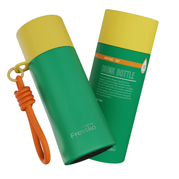 Reusable kids drink bottle snap colour - green with yellow lid