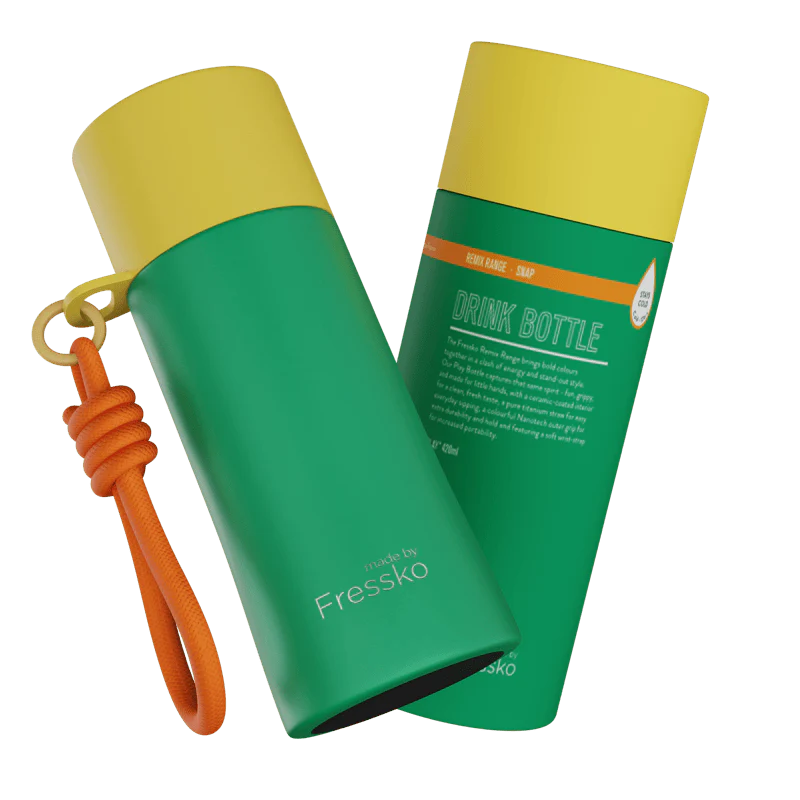 Reusable kids drink bottle snap colour - green with yellow lid