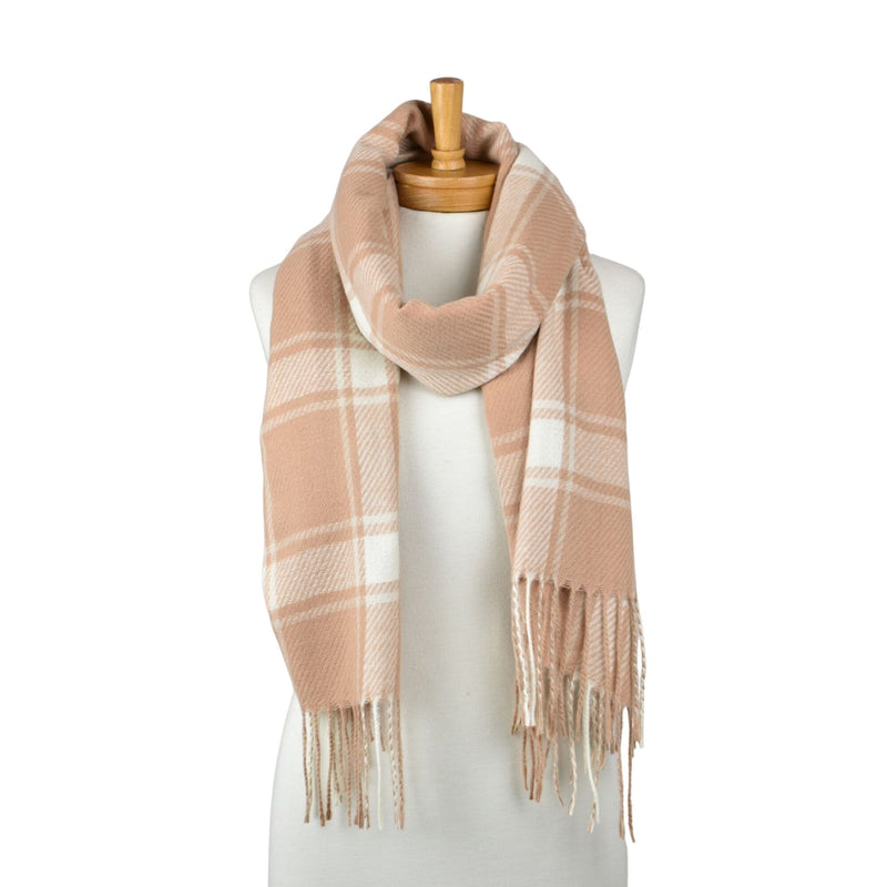 biscuit taupe cream scarf fringe winter accessory