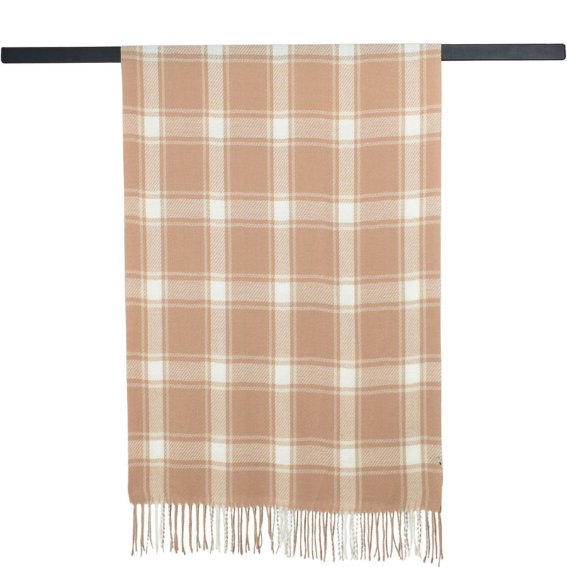 Checked Fringe Scarf - Brown