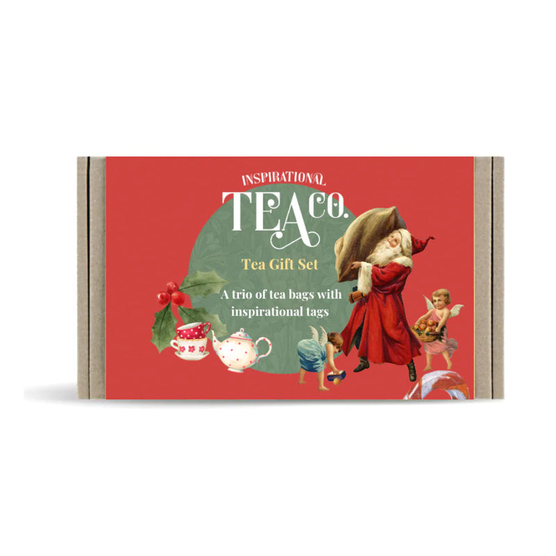 Christmas Gift Set Trio of Teabags featuring English Breakfast, French Earl Grey, and Moroccan Mint.