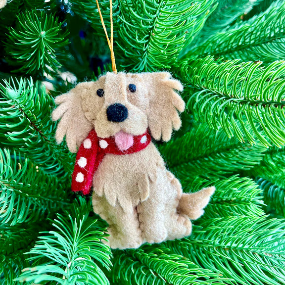 Golden Retriever Christmas ornament with red scarf