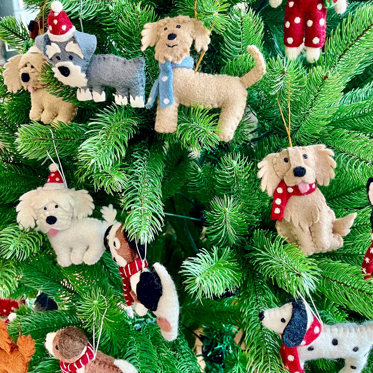 Felt Golden Retriever hanging decoration for Christmas tree with other dogs