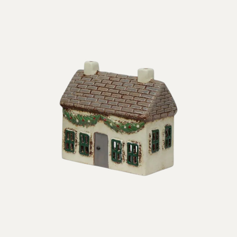 Christmas Tea Light Cottage | With Swag | Ceramic