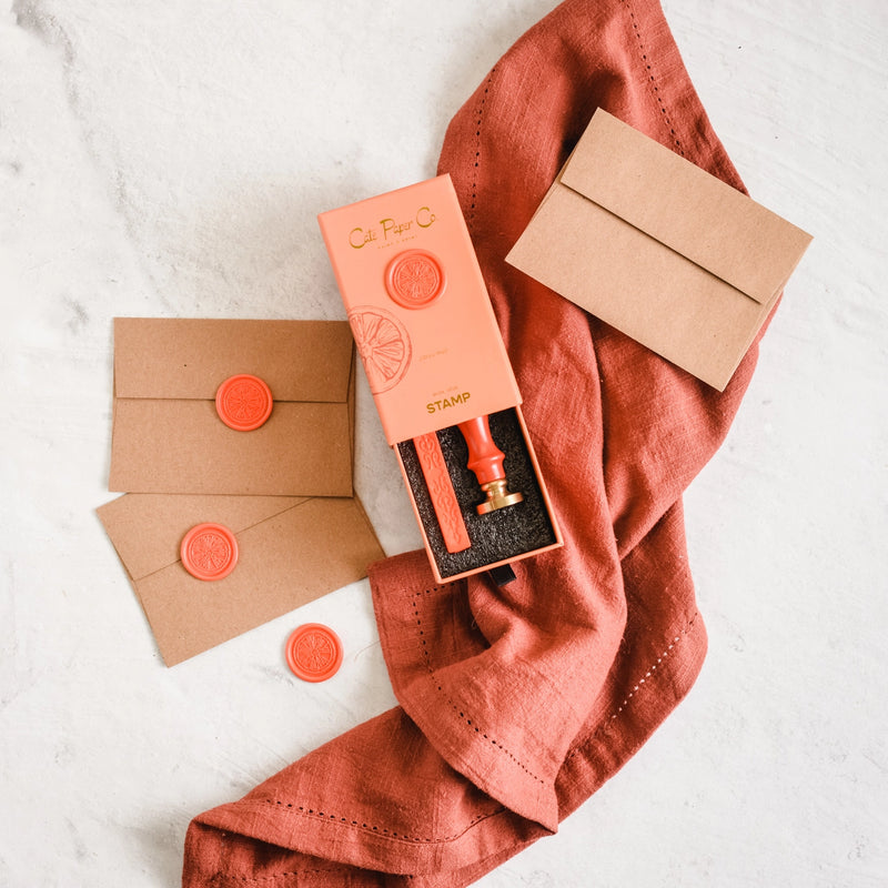 Citrus fruit wax seal set brass stamp and wax stick