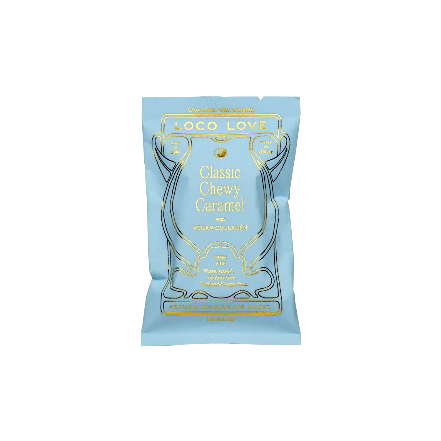 Loco Love Classic Chewy Caramel single dark chocolate with a soft caramel centre.